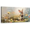 MHARTK66 Quadri Moderni Soggiorno Grandi, 50x100 cm Stampe da Parete Coniglietto e Fiori Selvatici, Animale Quadro Camera da Letto Su Tela Decorazioni Parete Bagno Cucina Ufficio Sala Da Pranzo