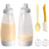 FrostyFlair Dispenser di Impasto, 2 Bottiglie Squeeze per Pancake & Muffin, Dosatore con Coperchio e Scala, Siringa per Impasti per Waffle, Crepes, Cupcake, incl. Spatola in Silicone