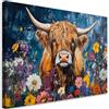 Feeby Quadro su Tela Non Tessuta - Stampa Su Tela - 45x30 cm - Decorazioni Camera - Mucca scozzese dell'altopian fiori - Decorazione Murale - Moderno Soggiorno - quadri moderni soggiorno - poster