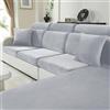 CYCMACO Velluto Copriseduta Divano Elasticizzato, Universale Copricuscini Divano Antiscivolo, Copridivano Cuscini Separati, Soft Sofa Seat Cover Lavabili(3 Posti, Grigio Argento)