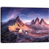 canvashop Quadri Montagna 100X70 Cm Dolomiti 3 Cime Rifugio | Stampe Da Parete Su Tela Canvas, Arredo Casa Moderni, Soggiorno