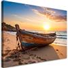 Feeby Stampa su Tela - Quadri Moderni Soggiorno - Quadro Camera Da Letto - Barca spiaggia mare tramonto - 45x30 cm - Decorazioni Parete