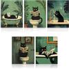 TNSLAND 5pcs Gatto Nero Stampa su Tela Umore Quadro su Tela 25 * 20cm Quadri Bagno Impermeabile Quadri per Bagno Bene Poster Vintage Toilette Bathroom Painting Senza Cornice