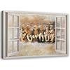 Feeby Quadro Tela Non Tessuta Ángeles Herubines 90x60 cm Decorazione murale Immagini Moderni Soggiorno Illusione Finestra 3D beige