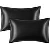 Juwenin Home Set di 2 federe in raso setoso per capelli, federe con chiusura a busta, fresche e facili da lavare, confezione da 2, solo federa per cuscino senza inserto (nero, standard (50 x 70 + 4 cm)