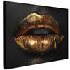MuchoWow© Stampa di Foto su Tela Quadro Soggiorno Moderno Quadri per | 80x60 cm - Salotto Decorazioni Camera Donna - Ritratto - Labbra - Oro - Nero