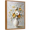 HALFLEMART Stampa su Tela Con Cornice Moderno Bianco Giallo Beige Floreal Pittura Quadri su Tela Poster Fiori Piante Botaniche in Vaso Quadri Moderni Poster Stampa da Parete Soggiorno Camera da Letto 30x40cm