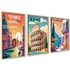 ag.art deco Set di 3 Quadri Moderni 30x40cm Senza Cornice Legno MDF Robusto | Ciao Italia, Decorazione da Parete, per Soggiorno e Camera da Letto, Design Moderno, Vetro Protettivo, Cornice Resistente