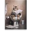 Dazzlewall Poster Divertente del Gatto per Bagno, Arte su Tela Umoristica di Gatto Soriano che Legge il Giornale per Toilette, 12x16 Pollici senza Cornice