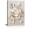 FajerminArt Crema Bianco Rosa Fiori Canvas Quadri Moderni Con Cornice, Bianco Floreale Poster Stampe Da Parete Fioritura Fiori Farfalla Stampa Su Tela Quadro Decorazioni per Studio Tempio Soggiorno 40x60cm