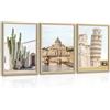 FajerminArt 3Pcs Torre pendente di Pisa Quadri Moderni Soggiorno Con Cornice, Basilica di San Pietro Stampe Da Parete actus Saguaro Realismo Quadro Moderno Decorazioni per Camera da Letto Studio Ufficio 30X40cmX3