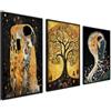 ag.art deco Set di 3 Quadri Moderni 40x50cm Senza Cornice Legno MDF Robusto | Set Gustav Klimt, Decorazione da Parete, per Soggiorno e Camera da Letto, Design Moderno, Vetro Protettivo, Soggiorno