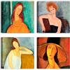 LuxHomeDecor Set di 4 quadri 30x30 cm - stampa su tela con telaio in legno - ritratti femminili espressionisti - Amedeo Modigliani