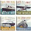 LuxHomeDecor Set di 4 Quadri Viaggio Vintage 30x30 cm - Nave, Aereo, Auto e Treno con Frasi Motivazionali - Stampa su tela con telaio in legno - Decorazione Retrò per Studio, Ingresso o Sala Hobby