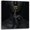 Printerland Quadri Moderni Soggiorno Ragazza Silenzio Effetto Oro Quadro moderno sala pranzo Parete XXL grande Stampa su tela Canvas Decorazione Murale muro Arredo Camera letto Cucina Ufficio (50x50 cm, 1)