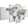 Runa Art Murali Da Parete Mappa Del Mondo 5 Pezzi Quadro Tela Non Tessuta Decorazione Soggiorno Parete In Legno Bianco Nero 035052c