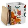 MA MAISON Barattolo Biscottiera Romantic - in Ceramica, con Scritta Biscotti, Motivo Floreale, Elegante, Tappo in Legno, Chiusura Ermetica, Conservazione, Colazione - 13 x 17 cm