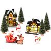 Bseical 11Pezzi Villaggio Natalizio Accessori, Paesaggio Led Illuminato Di Resina Di Regali, Porta Elfo Casette Presepe Di Decorazioni, Kit Casa