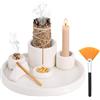 Zourglow Porta incenso 5 in 1, in ceramica, per yoga, meditazione | Bruciatore di incenso multifunzionale con portacenere e pennello, vassoio per incenso per salvia, Palo Santo