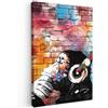 MuchoWow© Quadro Moderno Soggiorno Decorazioni Da Parete Quadri Su Tela Da | 80x120 cm - Salotto Grandi Foto Con Cornice Stampe Su Tela Camera Da LettoGraffiti - Scimmia - Street art - Musica