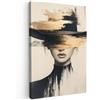 MuchoWow© Quadro Moderno Soggiorno Decorazioni Da Parete Quadri Su Tela Da | 60x90 cm - Salotto Grandi Foto Con Cornice Stampe Su Tela Camera Da Letto Donna - Cappello - Pittura
