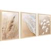 HALFLEMART 3Pcs Stampa su Tela Con Cornice Boho Beige Mare Spiaggia Pittura Quadri su Tela Canna della Pampa Dente di Leone Quadri Moderni Soggiorno Camera da Letto Bagno 30x40cm x3pcs (Senza Plexiglass)