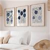 Generico Set di 3 poster, dipinti su tela con fiori blu Boho, quadri da parete moderni astratti, quadri vintage decorativi per il soggiorno, la camera da letto - senza cornice (50 x 70 cm)