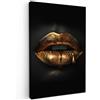 MuchoWow© Stampa di Foto su Tela Quadro Soggiorno Moderno Quadri per | 60x90 cm - Salotto Decorazioni Camera Donna - Ritratto - Labbra - Oro - Nero