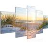Runa Art - Quadri Spiaggia Tramonto 200 x 100 cm 5 Pezzi XXL Decorazione Murale Design Beige blu 041751a