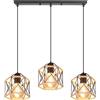 PETITES ECREVISSES Lampadario a Sospensione E27 Industriale Vintage 3 Luci Lampada da Soffitto Corda di Canapa Retro Illuminazione Nero interna per Cucina Salotto (Esagono-barra-L)