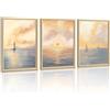 WENGTIAO Stampa su Tela Incorniciata Oceano Alba 40x60cmx3 | Faro Barca a Vela in Mare Paesaggi Pittura Quadri Moderni Soggiorno Camera da Letto Corridoio Scale Decorazioni Parete