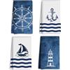 Generic Set di 4 asciugamani nautici in microfibra a nido d'ape, ad asciugatura rapida, assorbenti, decorazione da bagno costiera, blu navy, asciugamani da cucina per cucina, bagno, casa, decorazione nautica