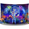 Ulticool Astronauti meduse - Glow in the Dark - Arazzo da parete con luce nera sotto i raggi UV reattiva brillante nero neon light - Blacklight psichedelico al buio - 200 x 150 cm