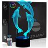 Comiwe Delfino Luce Notturna di Illusione 3D,16 Colori Controllo Touch e Telecomando,Lampada da Comodino Tavolo LED per Decorazioni la Casa,Regalo Creativo per Ragazze,Ragazzi,Bambini Famiglia