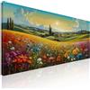 CheQuadro! Quadro natura morta xxl, decorazione vegetazione, Paesaggio di Campo Fiorito al Tramonto, su tela, intelaiato pronto da appendere bow27-90x40 cm