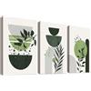 HALFLEMART 3 Pcs boho verde salvia Stampa su tela Con Cornice Linea geometrica minimalista Foglia Pittura Quadri su tela Quadri Moderni Camera da Letto Soggiorno Decorazioni Murale 90x40cm(12x16x3pcs)