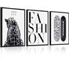 Generic Set di 3 poster da parete alla moda senza cornice, motivo leopardato, nero e bianco, decorazione da parete alla moda, poster estetici su tela, stampe di Stoccolma, eleganti immagini di ghepardo