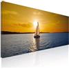 CheQuadro! Quadro mare colorato per soggiorno, decorazione parete, quadro grande Tramonto Dorato con Barca a Vela in Mare stampa su tela, intelaiato pronto da appendere seal39-150x60 cm