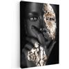 MuchoWow© Stampe Su Tela Quadro Soggiorno Quadri Camera Da Letto Moderni | 80x120 cm - Accessori Salotto Poster Da Parete Con Cornice Decorazione Muro Bagno AstrattiDonna - Oro - Nero