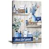 FajerminArt Rustico Blu Navy Quadri Moderni Con Cornice, Verde Eucalipto Piante Stampe da Parete Sedile Te stesso Quadro Stampa Su Tela Decorazioni per Bagno Soggiorno Camera da Letto 40x60cm