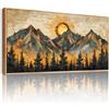 SERIMINO Quadro Moderno Alba Montagna Foresta con Cornice 73x146 cm | Montagne Geometriche Sole Tramonto, Legno Massello, Tela Densa, Stampa HD, Installazione Facile, Usi Versatili, Idea Regalo