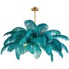 GUANSHAN Lampada a sospensione creativa in piume di struzzo blu pavone, romantico ed elegante lampadario in piume con base dorata per camera da letto, soggiorno e corridoio