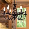 JIINOO Lampadario Vintage Country Nero 6 Luci in Ferro Battuto, 58 cm | Sospensione Rustica Stile Francese, Altezza Regolabile 90 cm, Lampada da Soffitto per Cucina, Sala da Pranzo, Soggiorno