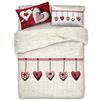 PENSIERI DELICATI Parure Copripiumino Matrimoniale 100% Cotone, Completo di Sacco 250x200cm e 2 Federe 52x82cm, Made in Italy, Copripiumino Lavabile In Lavatrice A 40°, Fantasia Cuore Appeso Rosso