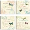 LuxHomeDecor Set di 4 Quadri con Frasi Motivazionali 30x30 cm - Farfalle e Orologi Vintage con Citazioni Ispiratrici - Stampa su tela con telaio in legno - Decorazione Shabby Chic per Camera, Studio o Soggiorno