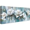 HALFLEMART Fiori di peonie bianche blu Stampa su tela con cornice Verde Foglie Floreale Pittura Quadri su tela Quadri Moderni Poster da parete Stampe da Parete soggiorno Camera da letto Ristorante 50x120cm