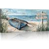 FajerminArt Grande Paesaggio Bostiero Blu Quadri su Tela Con Cornice, Barca a Vela D'epoca Sulla Spiaggia Quadro Moderni Stampa su tela Poster Pittura Soggiorno Camera da letto Decorazione Murale Quadro 120x50cm