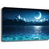Printerland Quadri Moderni PAESAGGIO MARE Luna onde onda Quadro moderno da Parete XXL grande Stampa su tela Canvas Decorazione Murale muro Soggiorno Arredo Camera da letto Cucina (30x50 cm, 10)