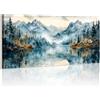 WENGTIAO Stampa su Tela Acquerello Montagna Lago Con Cornice Grande | Quadro su Tela Natura Foresta Albero Montagna Nebbiosa Quadro Moderno Soggiorno Camera da Letto Decorativo Parete 120x50 cm