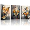 WENGTIAO 3 Pezzi Stampa su Tela Farfalla Colorate Con Cornice 30x40cmx3 | Quadro su Tela con Floreale Quadri d'epoca Pittura Quadri Moderni Soggiorno Casa Camera da Letto Decorazioni Parete